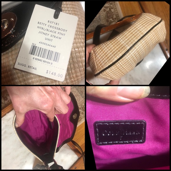 NWT-COLE HAAN STRAW/BLACK PATENT CROSS-BODY BAG - Picture 5 of 16